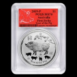 2019 Australia 1 oz Silver Lunar Pig MS-70 PCGS (FS, Red Label)