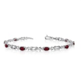 10K White Gold Oval Garnet and Diamond Bracelet 2 CTW