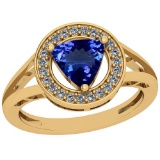 3.12 Ctw VS/SI1 Tanzanite And Diamond Platinum 14K Yellow Gold Plated Ring