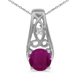 14k White Gold Round Ruby And Diamond Pendant 0.51 CTW