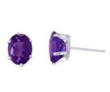 Sterling Silver Oval Amethyst Stud Earrings