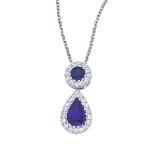 14k White Gold Sapphire and Diamond Dangle Pendant 0.18 CTW