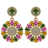 6.04 Ctw I2/I3 Multi Sapphire And Diamond 14K Yellow Gold Earrings