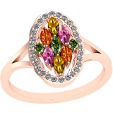 0.91 Ctw VS/SI1 Multi Sapphire And Diamond 14k Rose Gold Ring