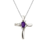 14K White Gold Amethyst and Diamond Cross Pendant