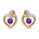 14k Yellow Gold Round Amethyst And Diamond Heart Earrings 0.17 CTW