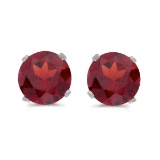 Certified 5 mm Natural Round Garnet Stud Earrings Set in 14k White Gold