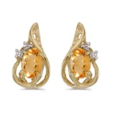14k Yellow Gold Oval Citrine And Diamond Teardrop Earrings 0.66 CTW