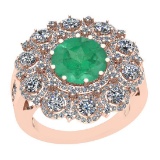 5.77 Ctw VS/SI1 Emerald And Diamond 14K Rose Gold Victorian Style Ring