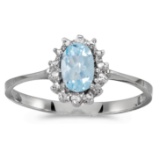 14k White Gold Oval Aquamarine And Diamond Ring 0.31 CTW