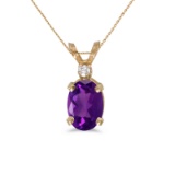 14k Yellow Gold Oval Amethyst And Diamond Pendant 0.46 CTW