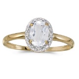 10k Yellow Gold Oval White Topaz And Diamond Ring