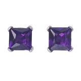 14k White Gold Square Amethyst Stud Earrings