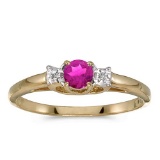 10k Yellow Gold Round Pink Topaz And Diamond Ring