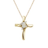 14K Yellow Gold Opal and Diamond Cross Pendant