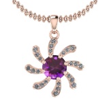 1.75 Ctw Amethyst And Diamond I2/I3 14K Rose Gold Necklace