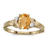 10k Yellow Gold Oval Citrine And Diamond Ring