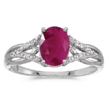 14k White Gold Oval Ruby And Diamond Ring