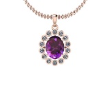 2.69 Ctw I2/I3 Amethyst And Diamond 10K Rose Gold Vintage Style Pendant