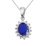 10k White Gold 6x4 mm Sapphire and Diamond Pendant