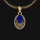 0.81 Ctw VS/SI1 Blue Sapphire And Diamond 14K Yellow Gold Necklace