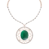 58.57 Ctw VS/SI1 Emerald And Diamond 14k Rose Gold Victorian Style Necklace