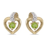 14k Yellow Gold Round Peridot And Diamond Heart Earrings 0.19 CTW