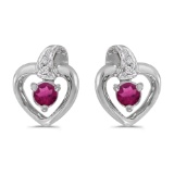 14k White Gold Round Rhodolite Garnet And Diamond Heart Earrings 0.25 CTW