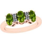 1.19 Ctw Peridot And Diamond I2/I3 14K Rose Gold three Stone Ring