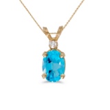 14k Yellow Gold Oval Blue Topaz And Diamond Pendant