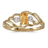 10k Yellow Gold Oval Citrine And Diamond Ring