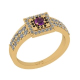 0.50 Ctw I2/I3 Amethyst And Diamond 10K Yellow Gold Poker Style Ring