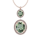 Certified 32.32 Ctw Green Amethyst And Diamond I1/I2 10K Rose Gold Pendant