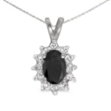 Certified 10k White Gold Oval Onyx And Diamond Pendant