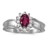 10k White Gold Oval Rhodolite Garnet And Diamond Ring