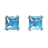 14k White Gold Square Blue Topaz Stud Earrings