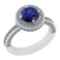 2.13 Ctw I2/I3 Blue Sapphire And Diamond 14K White Gold Ring