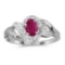 14k White Gold Oval Ruby And Diamond Swirl Ring