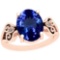 3.97 Ctw VS/SI1 Tanzanite And Diamond Platinum 14K Rose Gold Plated Vintage Style Ring