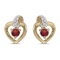 10k Yellow Gold Round Garnet And Diamond Heart Earrings 0.25 CTW
