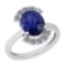 1.39 Ctw Blue Sapphire And Diamond I2/I3 14K White Gold Vintage Style Ring
