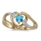 10k Yellow Gold Round Blue Topaz And Diamond Heart Ring 0.27 CTW