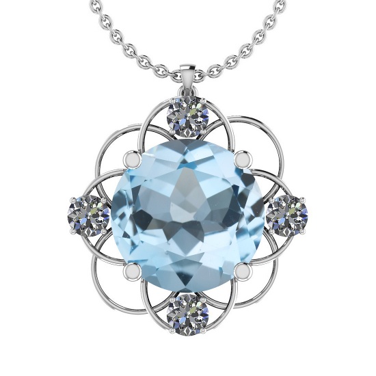 49.66 Ctw I2/I3 Blue Topaz And Diamond 14K White Gold Necklace