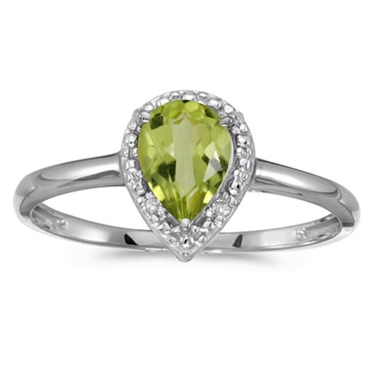 14k White Gold Pear Peridot And Diamond Ring