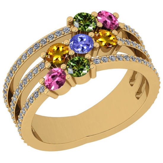 1.25 Ctw SI2/I1 Multi Sapphire,Tanzanite And Diamond 14K Yellow Gold Engagement Band Ring