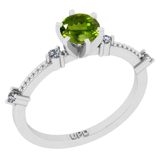 0.64 Ctw I2/I3 Peridot And Diamond 10K White Gold Promises Ring