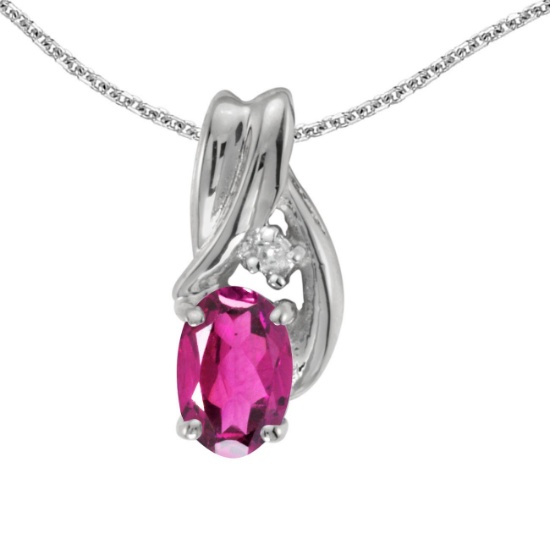 14k White Gold Oval Pink Topaz And Diamond Pendant 0.44 CTW