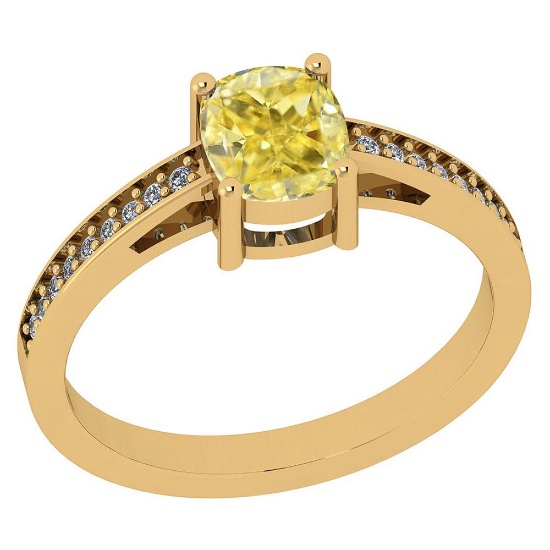 1.15 Ct GIA Certified Natural Fancy Yellow Diamond And White Diamond 18K Yellow Gold Engagement Ring
