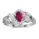 14k White Gold Oval Ruby And Diamond Swirl Ring