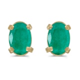 Certified 14k Yellow Gold Oval Emerald Earrings